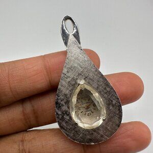 3/$30 Vintage Watch Pendant Women Silver Tone Teardrop Not Running Parts Repair